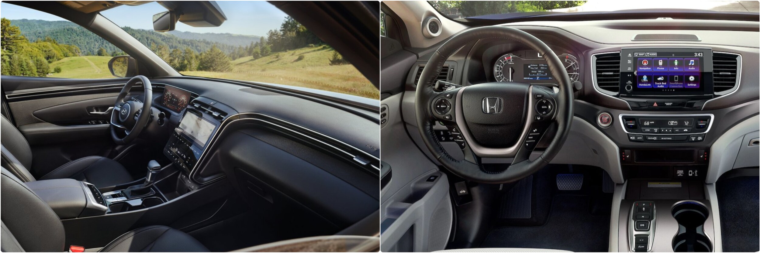 2022-hyundai-santa-cruz-vs-2022-honda-ridgeline-03.jpg 2022 Hyundai Santa Cruz vs. 2022 Honda Ridgeline interior dashboard