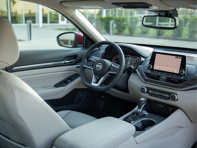 Interior view of the front cabin in a 2019 Nissan Altima