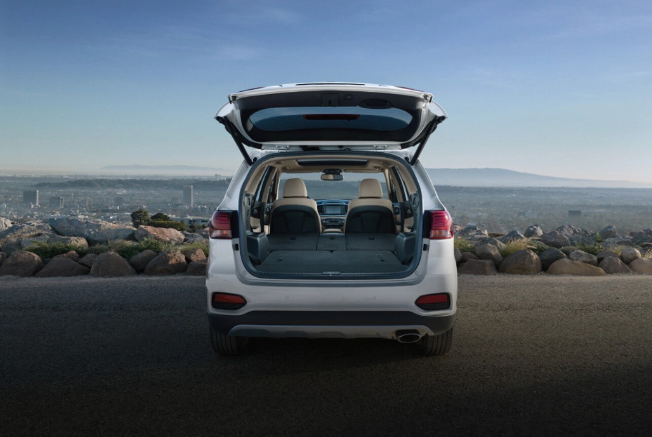 2020-kia-sorento-cargo-space.jpg Exterior view of the open cargo space of a 2020 Kia Sorento