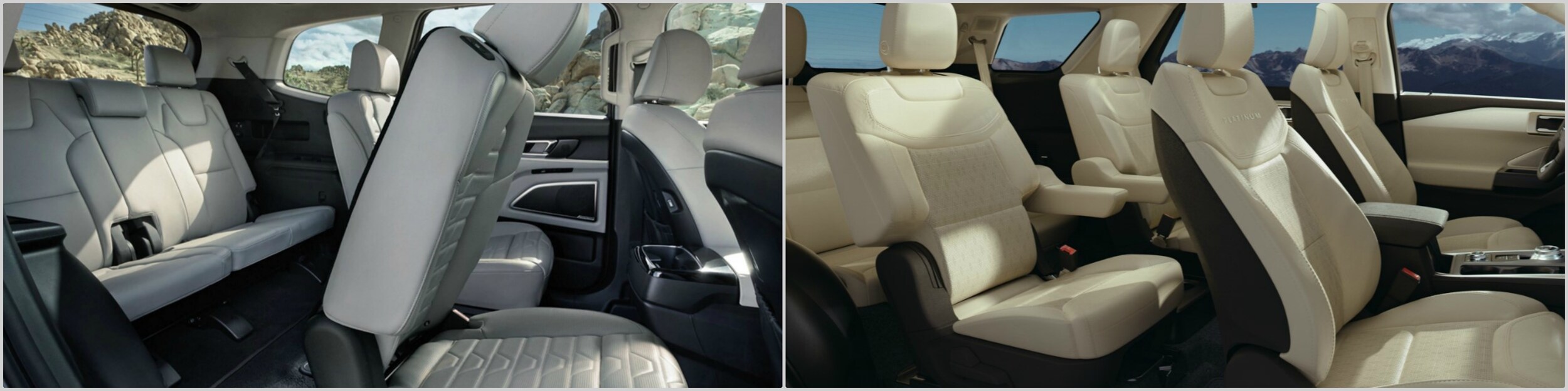 2020-kia-telluride-vs-ford-explorer-seating.jpg the interior seating of a Kia Telluride and a Ford Explorer