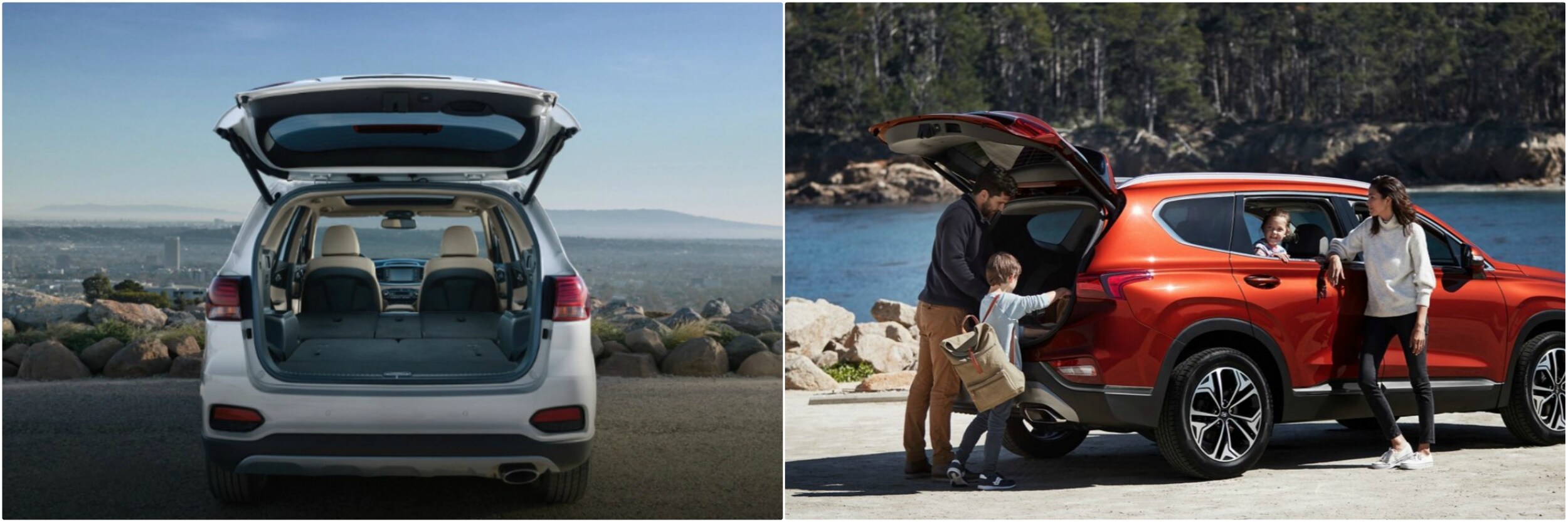 2020-kia-sorento-vs-2020-hyundai-santa-fe-cargo-space.jpg a view of the interior cargo space of a Kia Sorento vs. a Hyundai Santa Fe