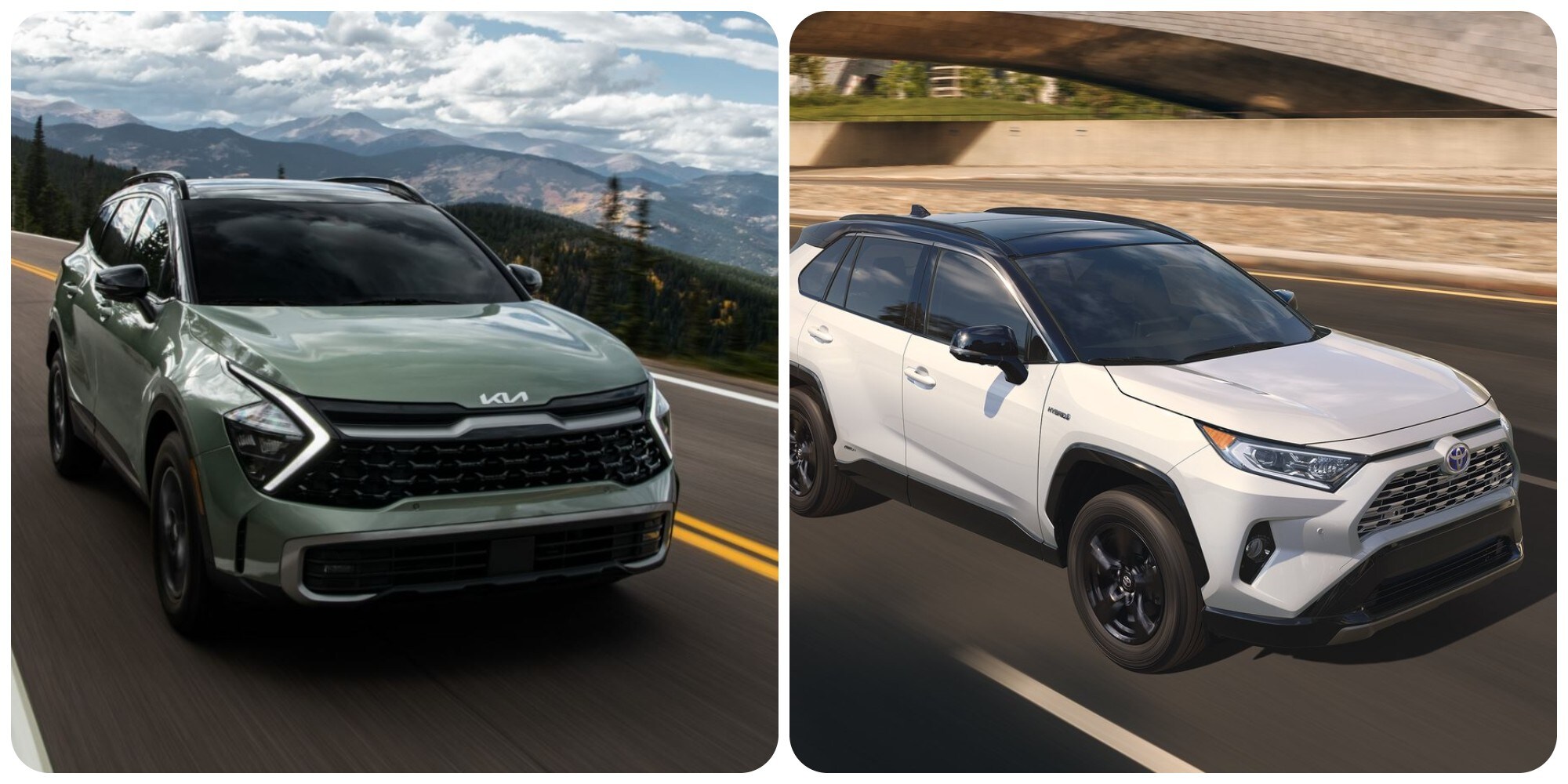 Kia Sportage Vs Toyota RAV4.jpg A 2023 Kia Sportage next to a 2023 Toyota Rav4