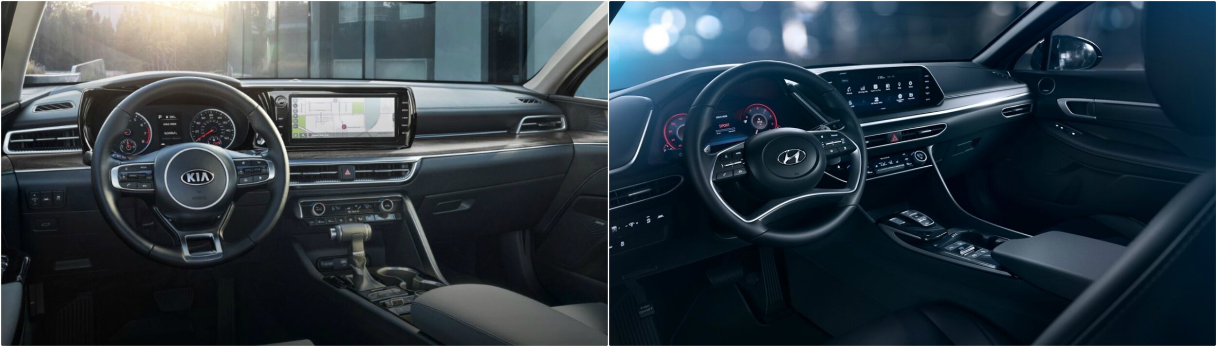 2021-kia-k5-vs-hyundai-sonata-interior-dashboard.jpg Interior dashboards of the new KIA K5 and the Hyundai Sonata