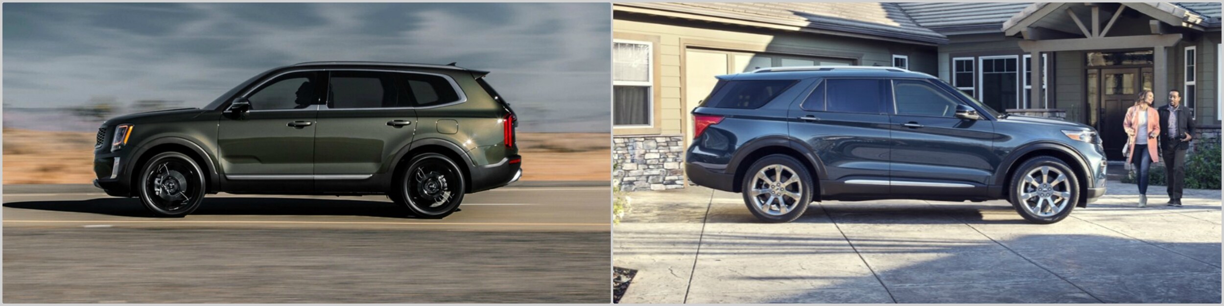 2020-kia-telluride-vs-ford-explorer-profile.jpg a profile view of a Telluride and an Explorer parked side by side