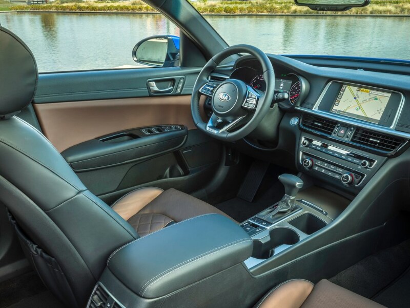 Interior view of the front cabin in a 2019 Kia Optima