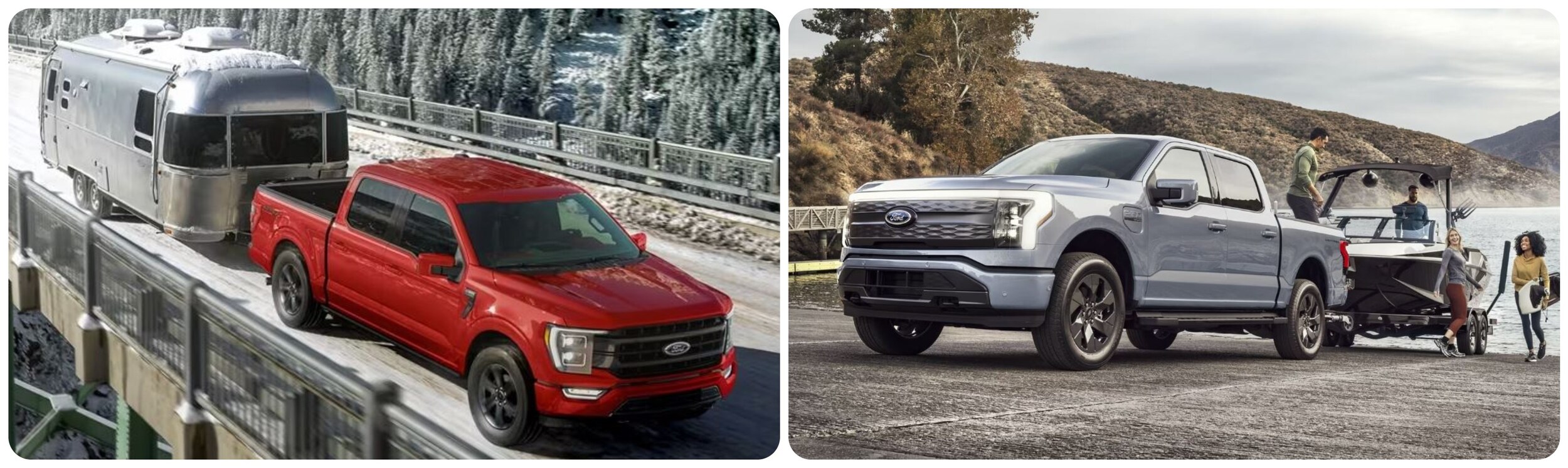F150 vs Lightning.jpg A Ford F-150 and Lightning towing a camper and a boat.