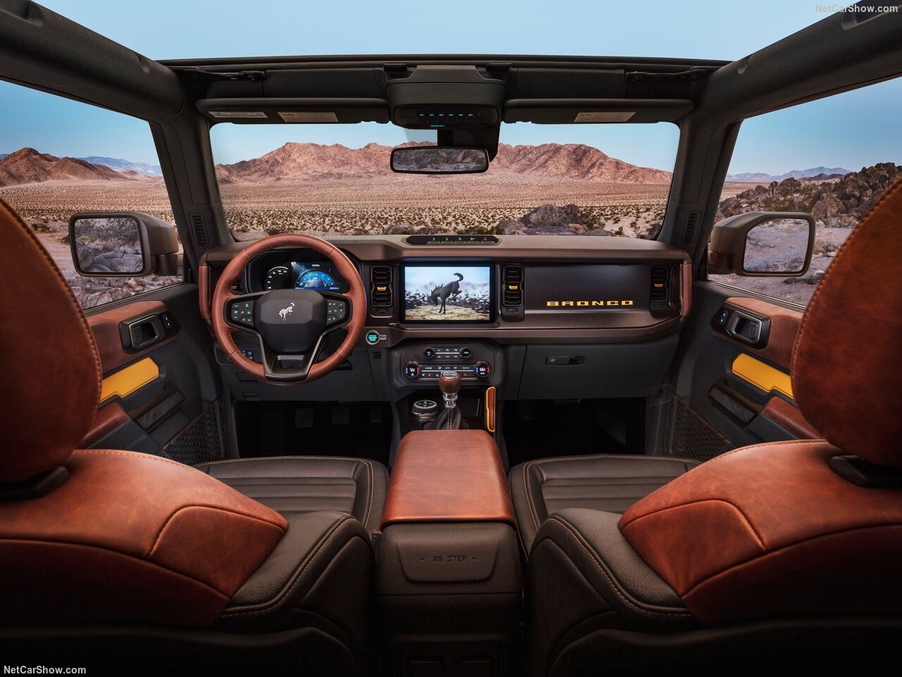 Ford-Bronco_2-door-2021-1280-12 (2).jpg The interior view of the infotainment center in a new 2024 Bronco.