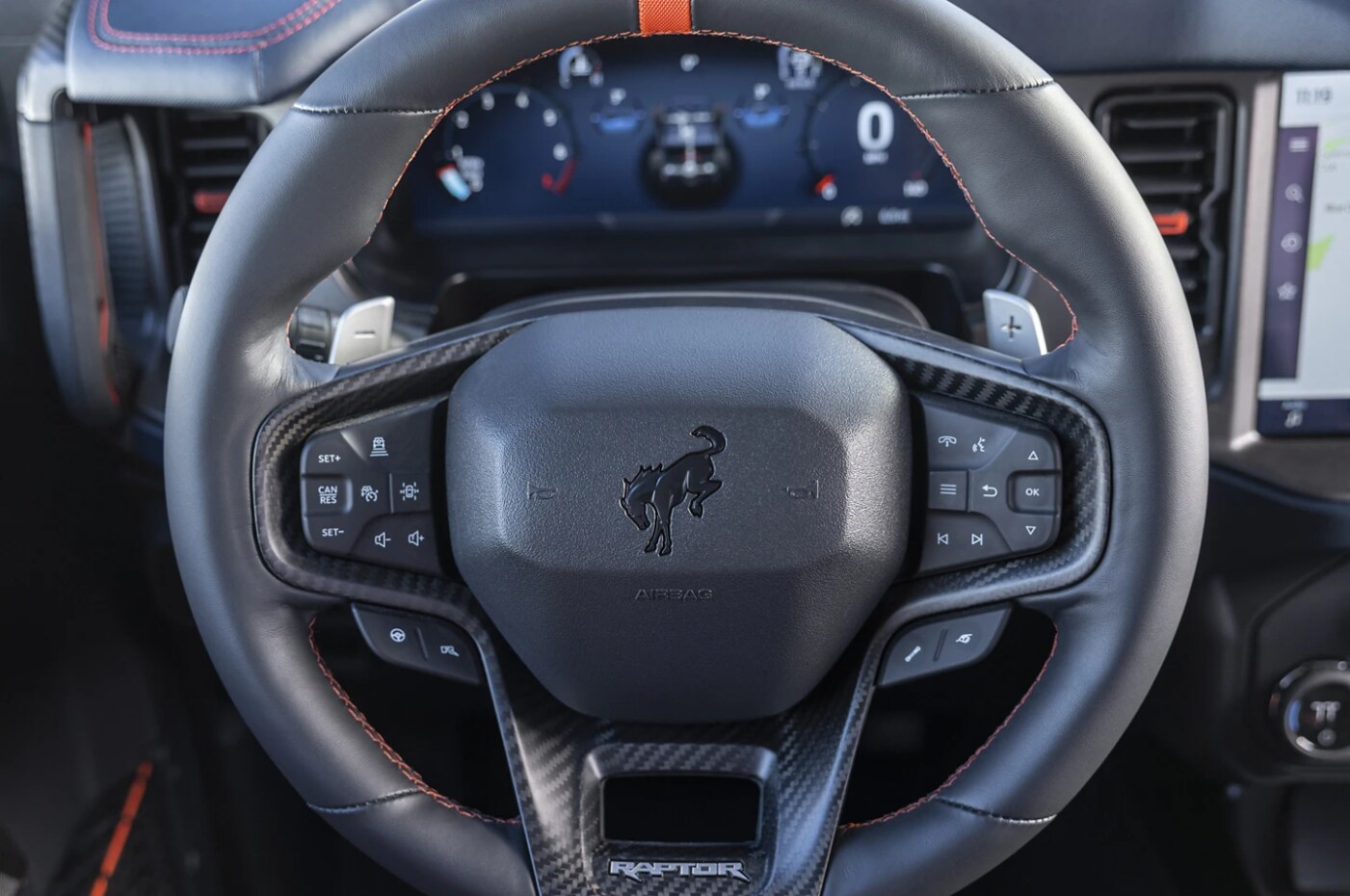 2023 Ford Bronco Raptor-4.PNG A view of the dash and infotainment system of a 2023 Ford Bronco Raptor