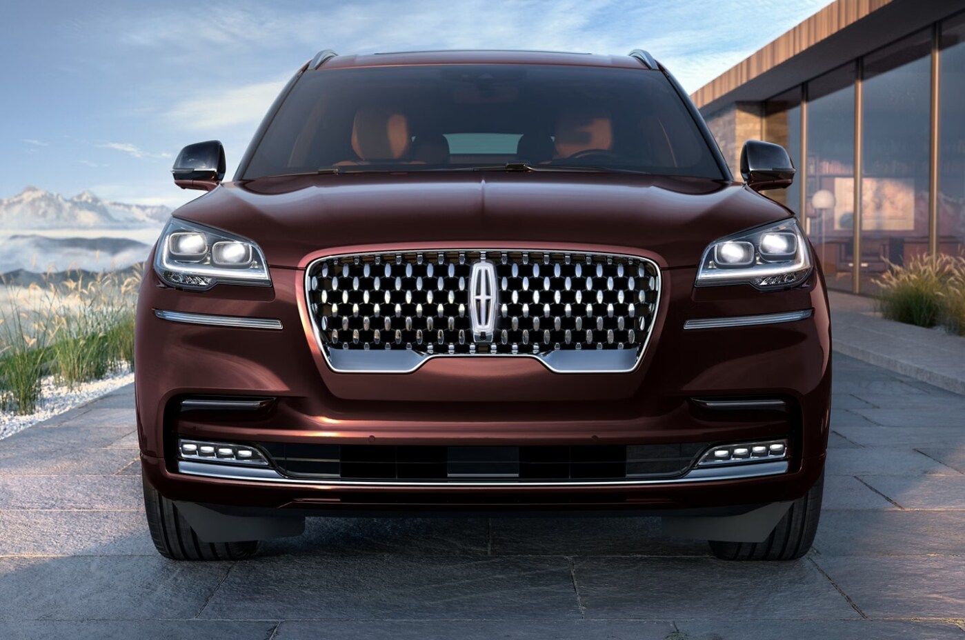 2023-black-label-aviator-2.PNG A front view of a bronze 2023 Lincoln Aviator