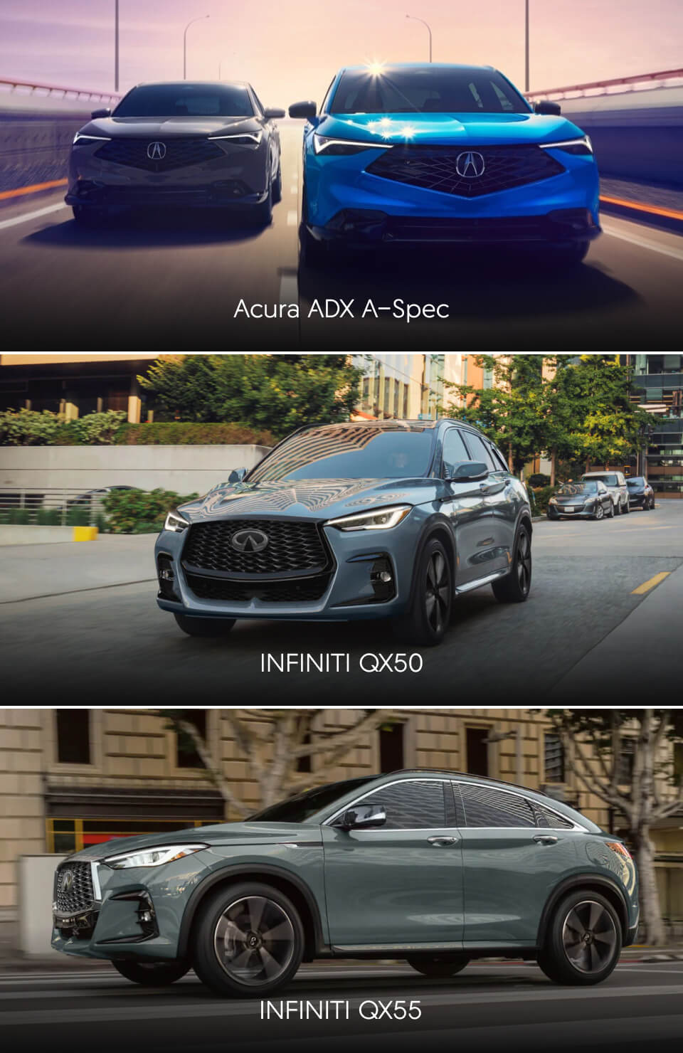 Acura ADX A-Spec vs. INFINITI QX50 and QX55