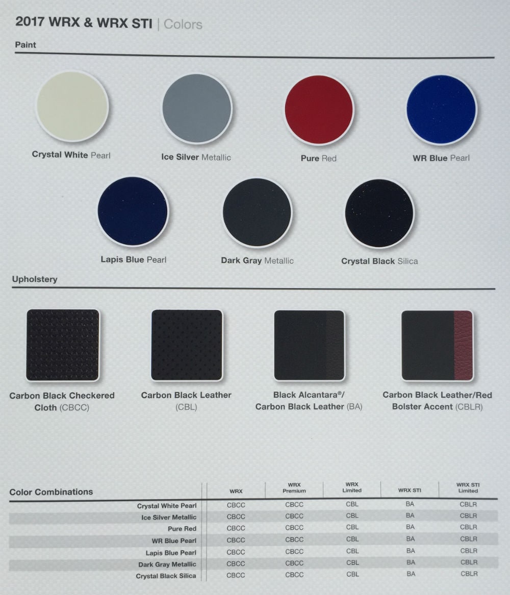 Subaru Car Color Chart