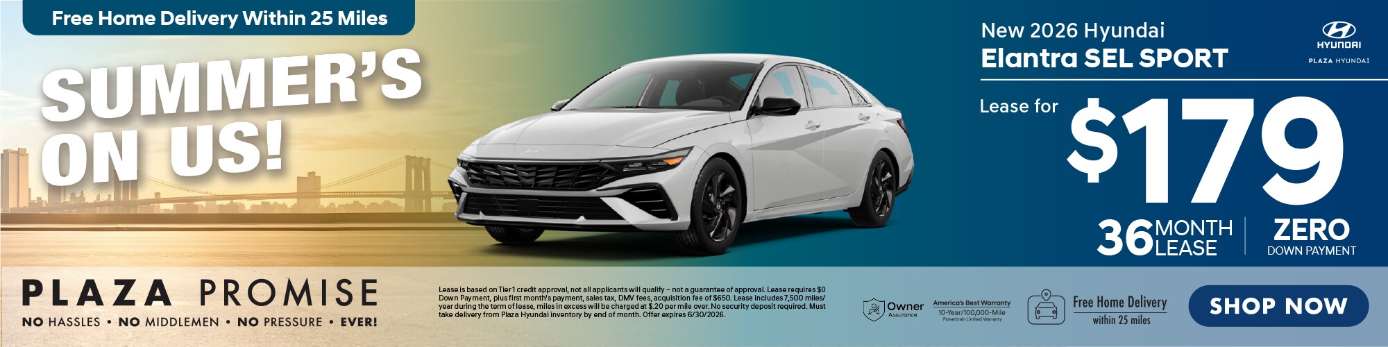 New 2026 Hyundai Elantra SEL Sport now only $179 lease for 36 months