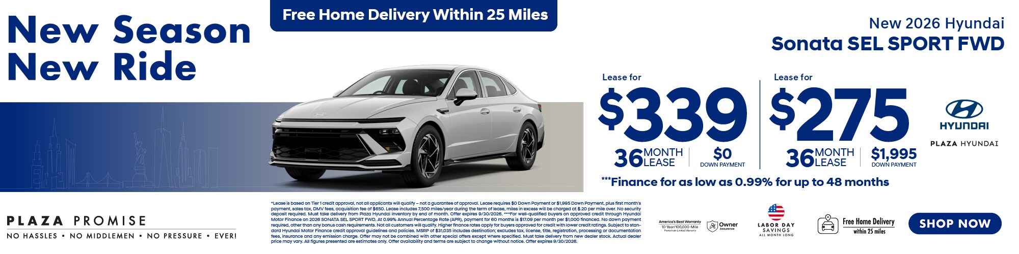 New 2026 Sonata SEL Sport FWD now only $339 lease for 36 months