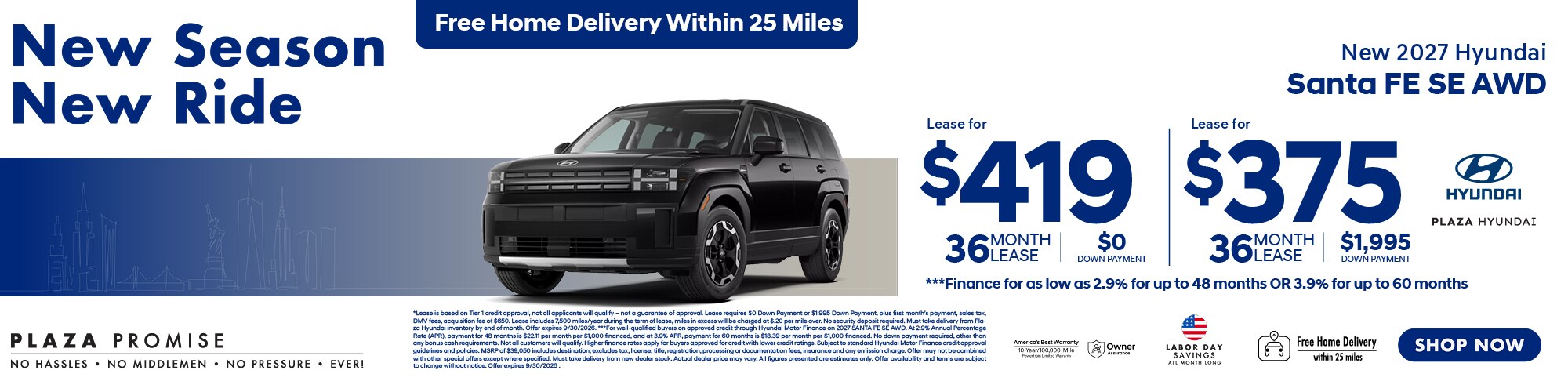 New 2026 Santa Fe SE AWD now only $419 lease for 36 months