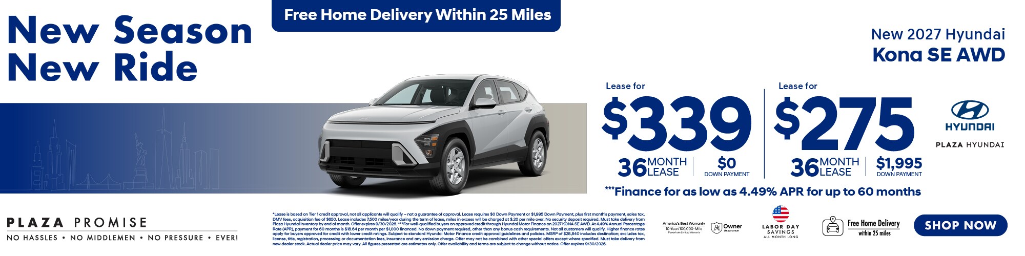 New 2026 Hyundai Kona SE now only $339 lease for 36 months