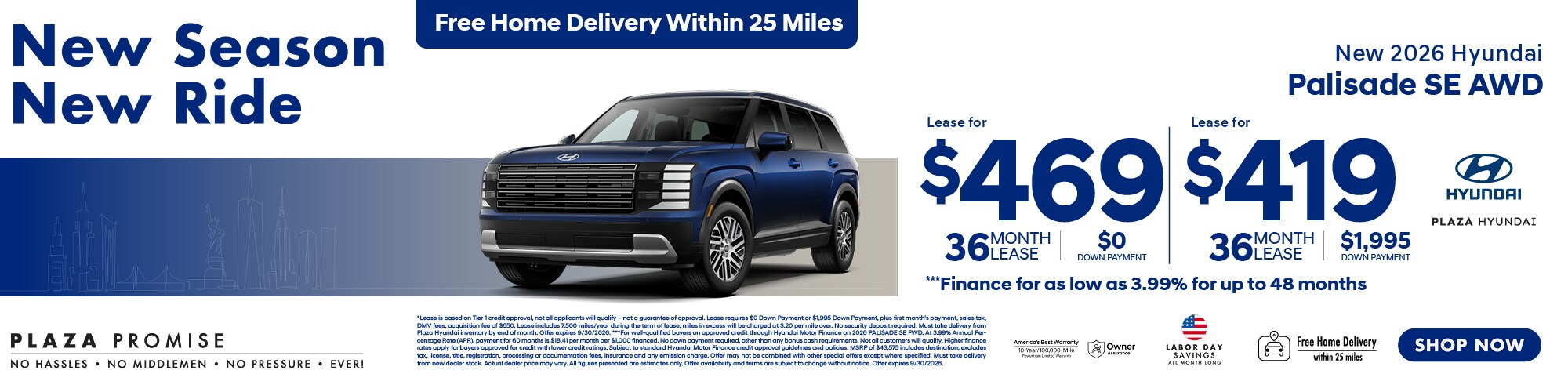 New 2026 Palisade SE AWD now only $469 lease for 36 months