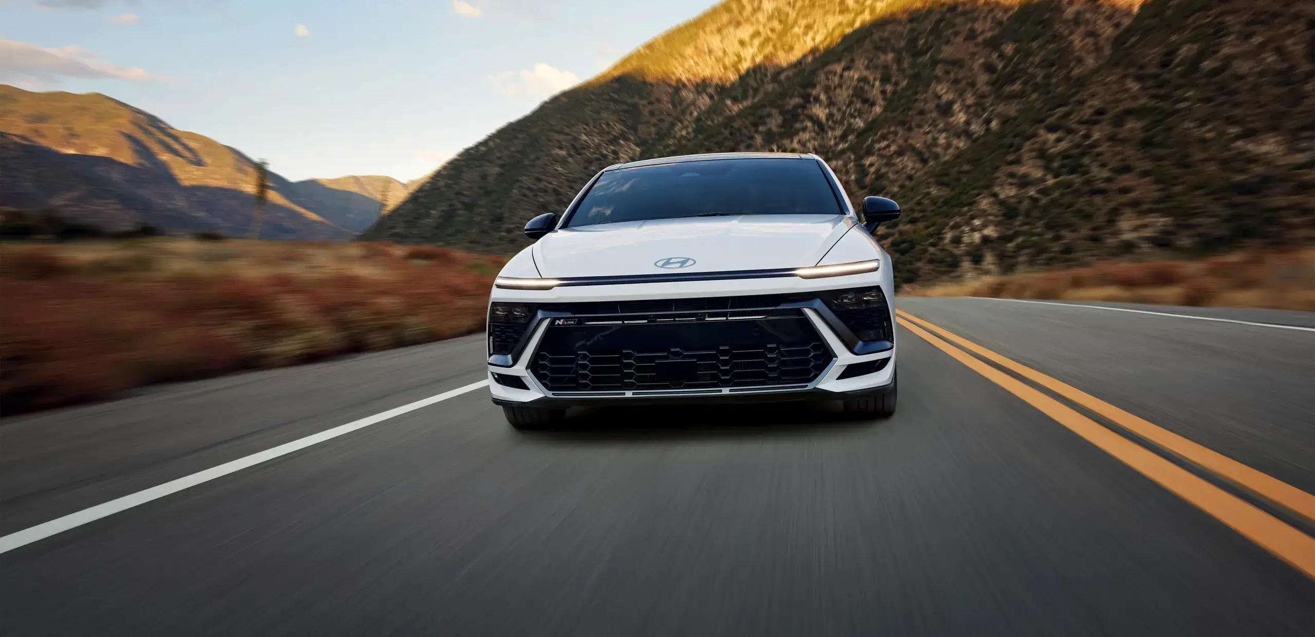 Hyundai Sonata N Line shown from the front, highlighting the sport-tuned performance trim and 19-inch wheels