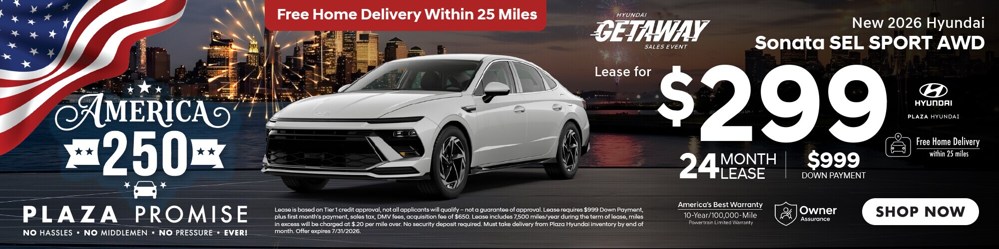 New 2026 Hyundai Sonata SEL Sport AWD now only $299 lease for 24 months