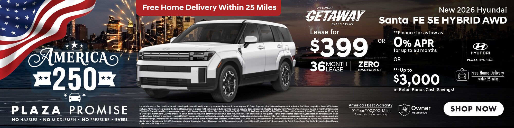 New 2026 Hyundai Santa Fe SE Hybrid now only $399 lease for 36 months