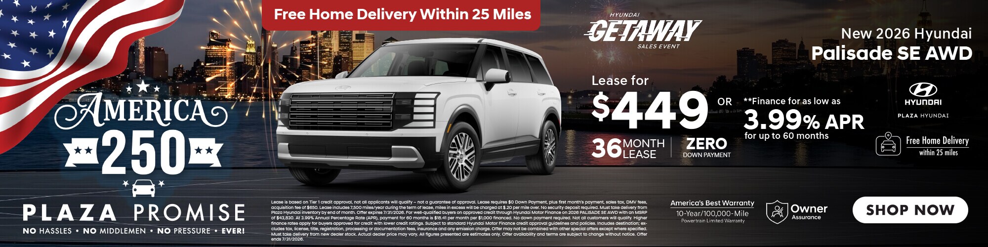 New 2026 Hyundai Palisade SEL 7P AWD now only $449 lease for 36 months
