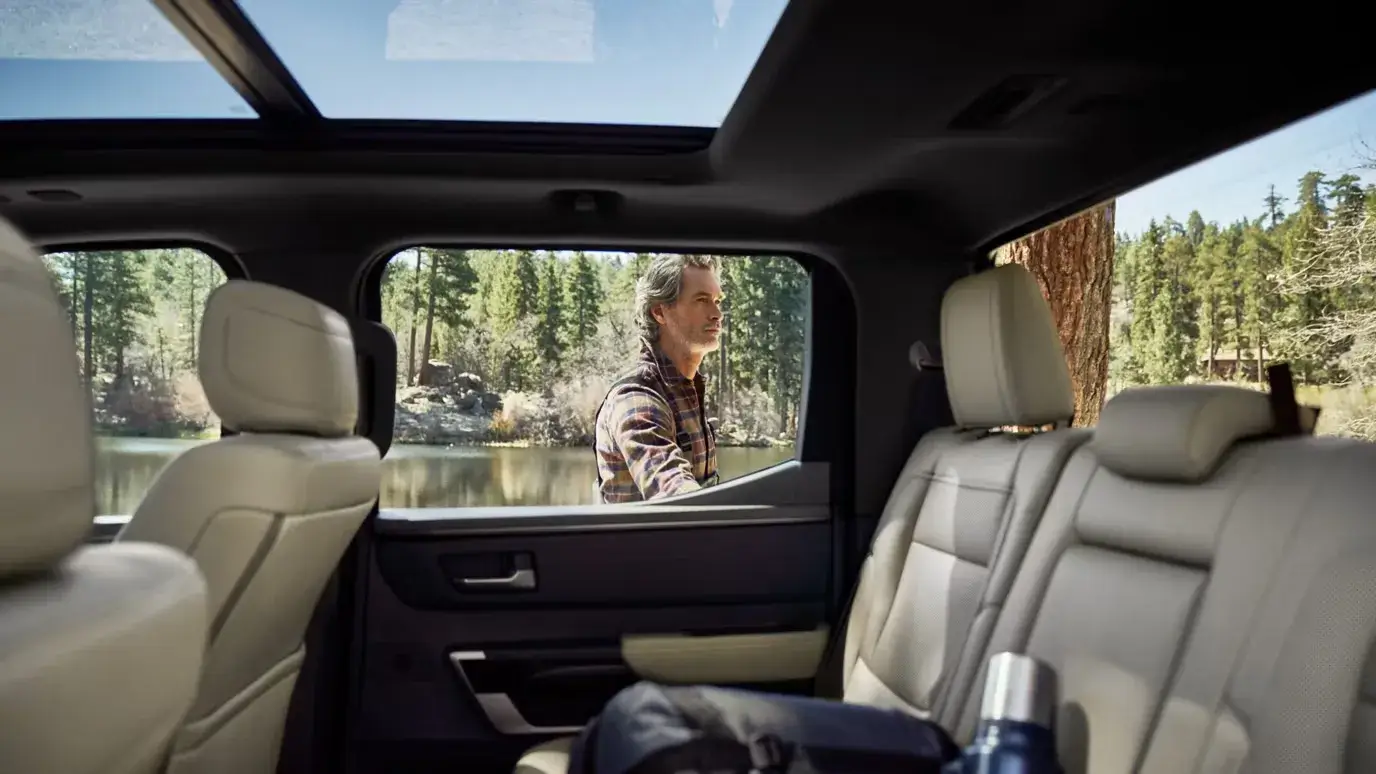 Rear seats of a 2027 Toyota Tundra CrewMax trimmed in beige