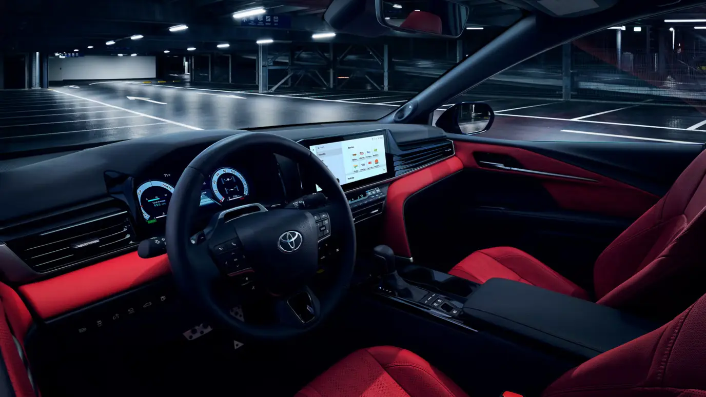 Toyota Camry XSE interior shown in Cockpit Red leather trim