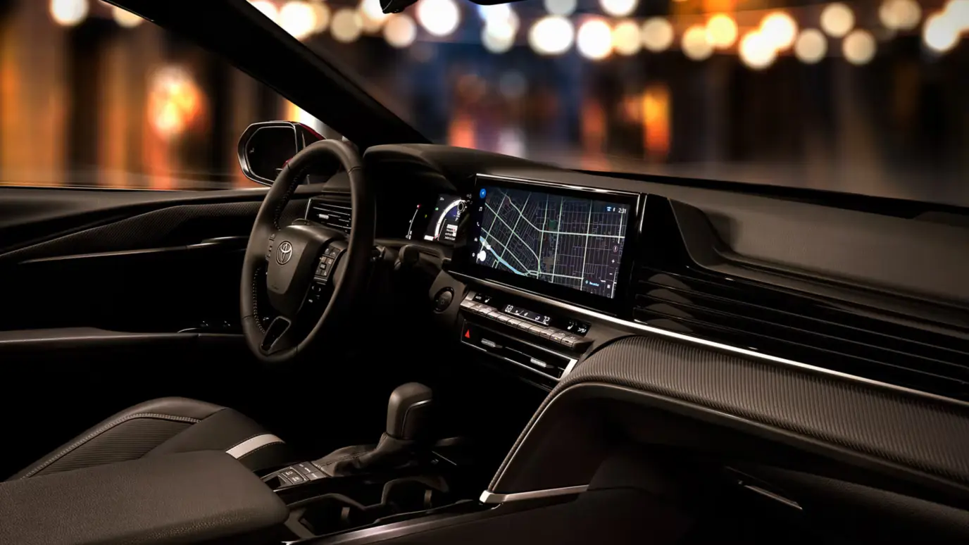 Toyota Camry SE interior shown in black mixed-media trim