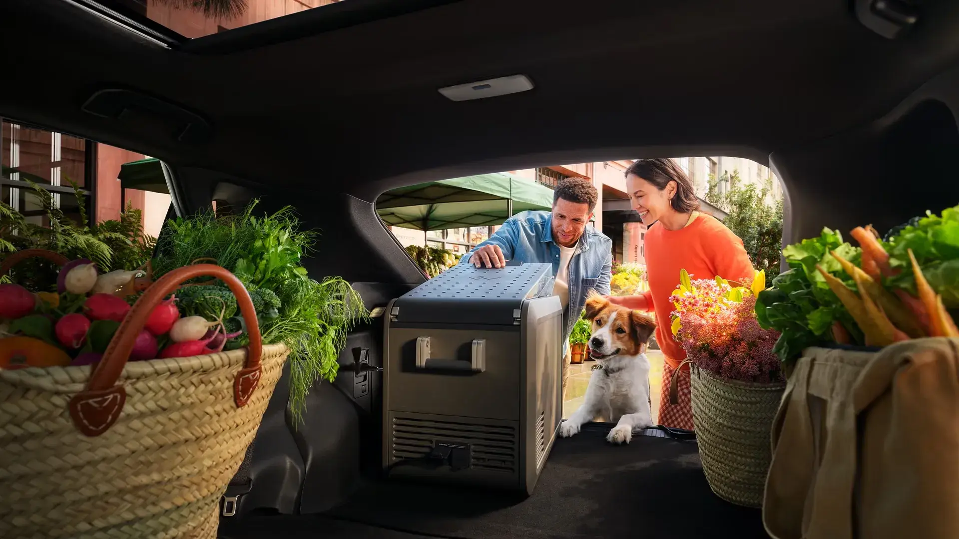 Cargo area of the 2027 Toyota bZ with the rear hatch open
