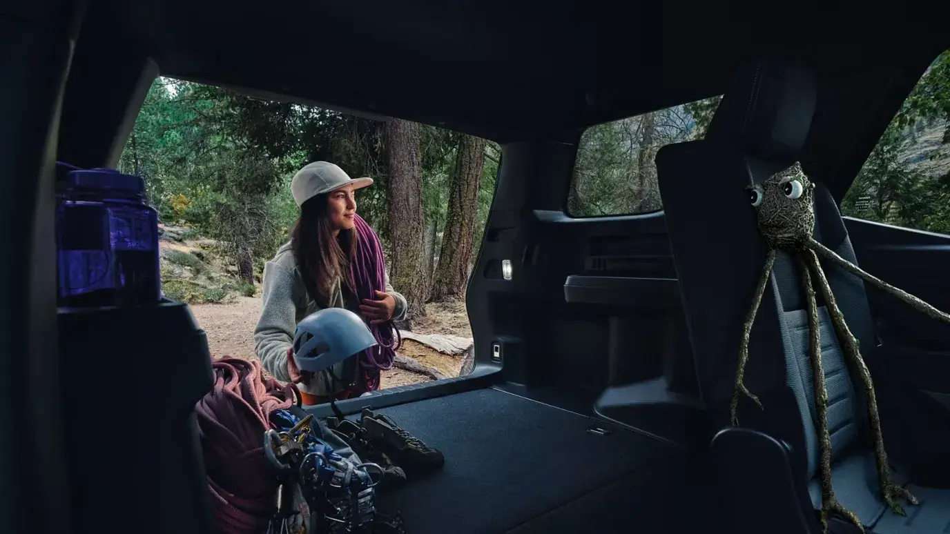 Open cargo area of the 2027 Toyota 4Runner with rear seats upright