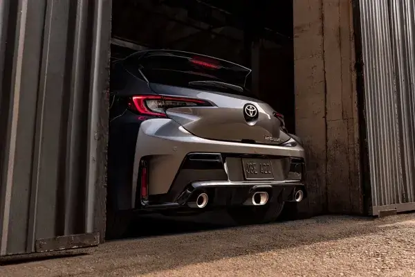 Triple-outlet exhaust on the rear valance of the Toyota GR Corolla