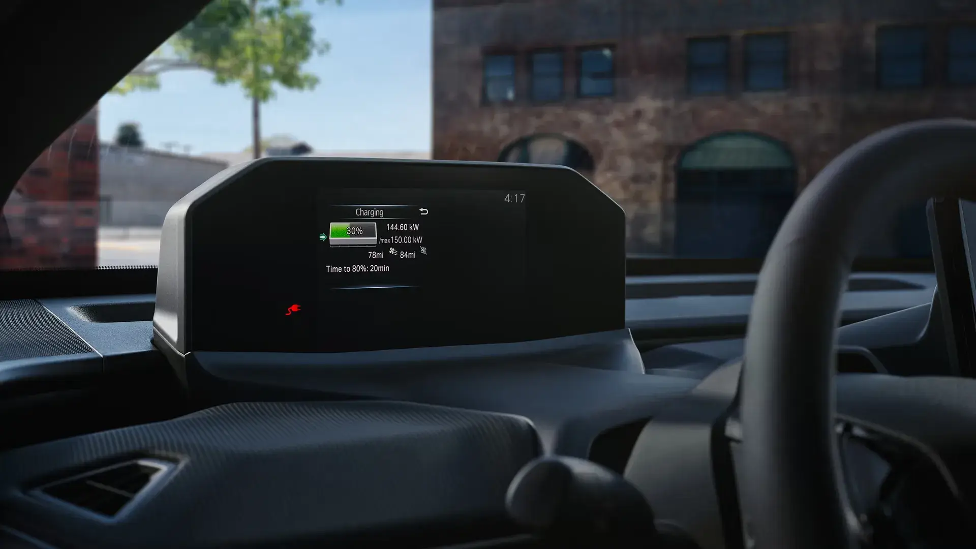 Charging status and battery percentage displayed on the Toyota bZ 14-inch touchscreen