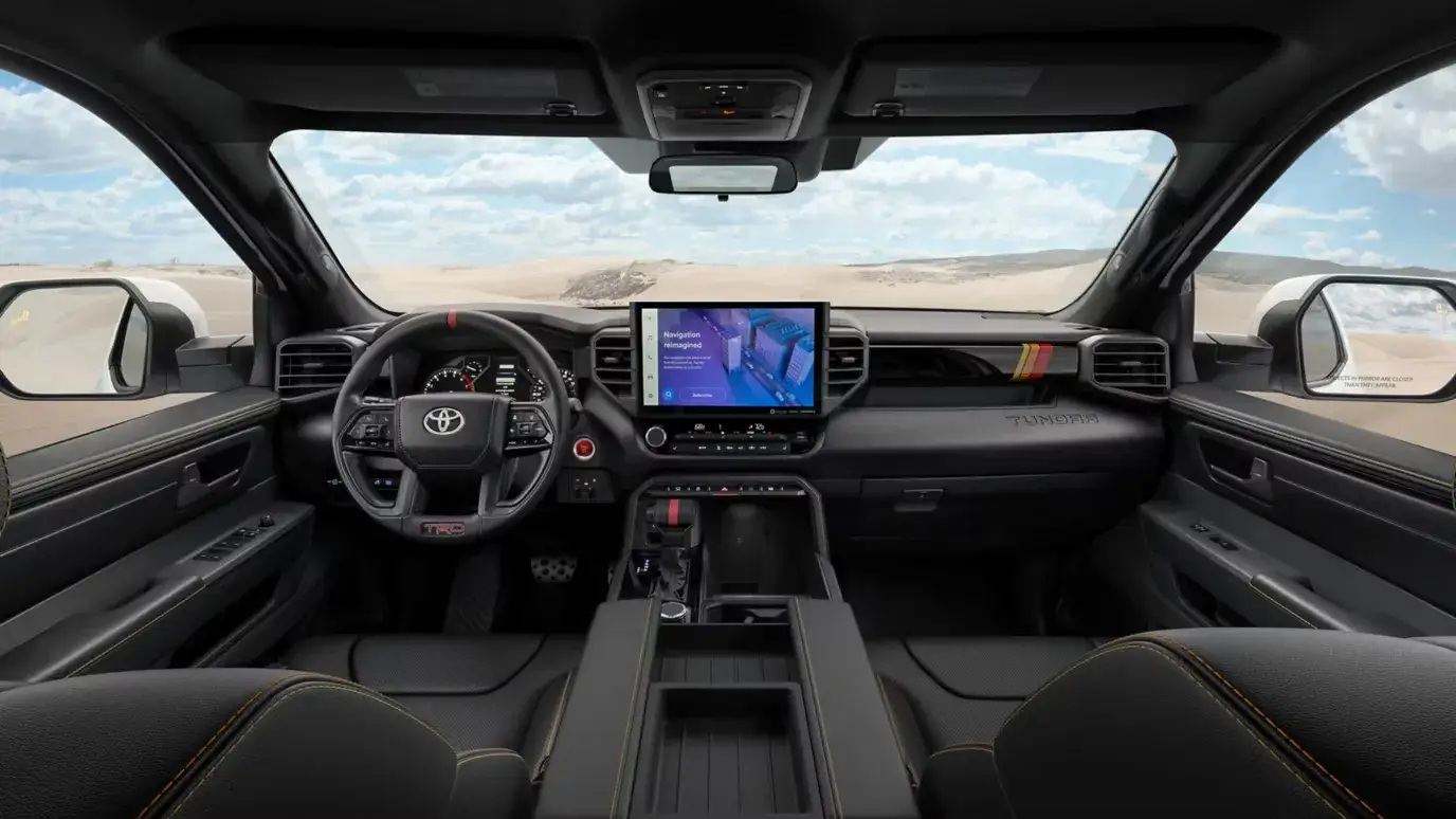 Toyota Tundra SR5 CrewMax black interior shown with the available TRD Rally Package
