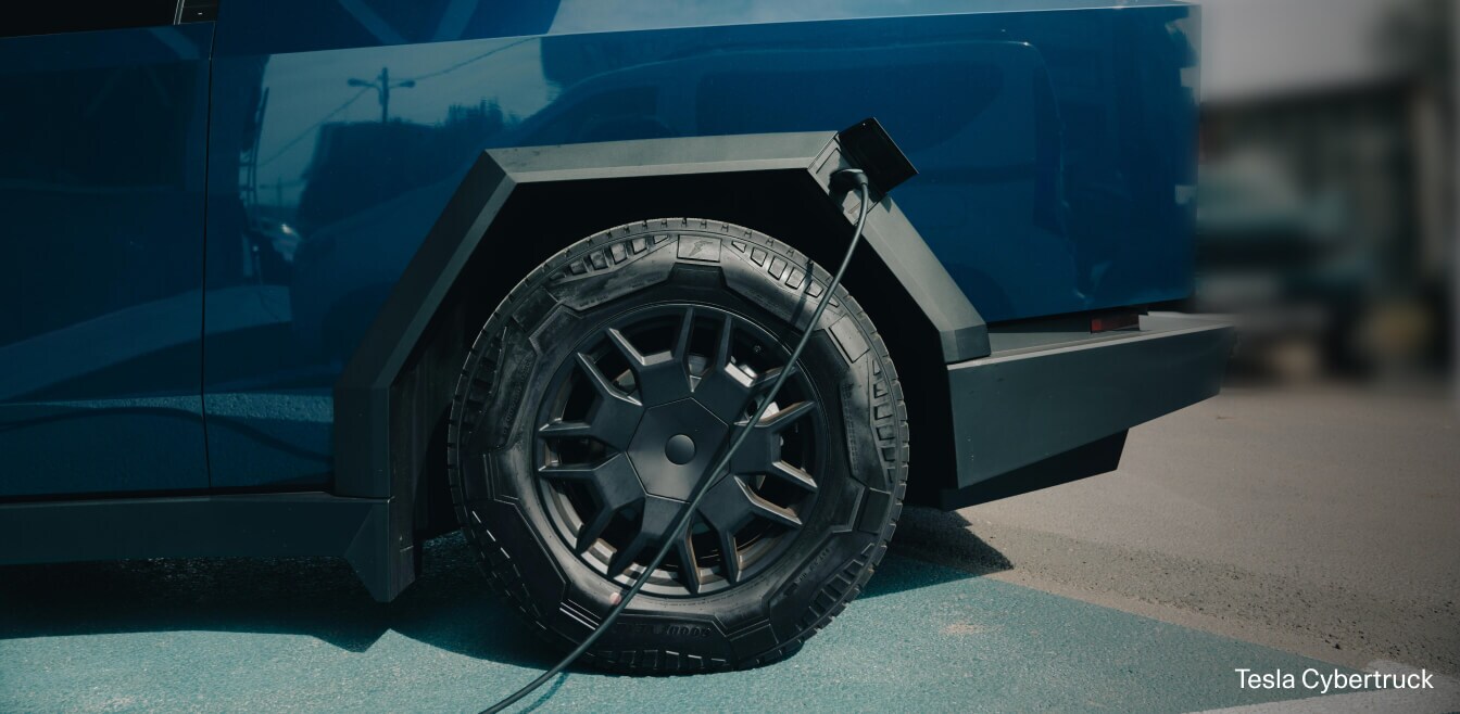 Tesla Cybertruck charging close-up