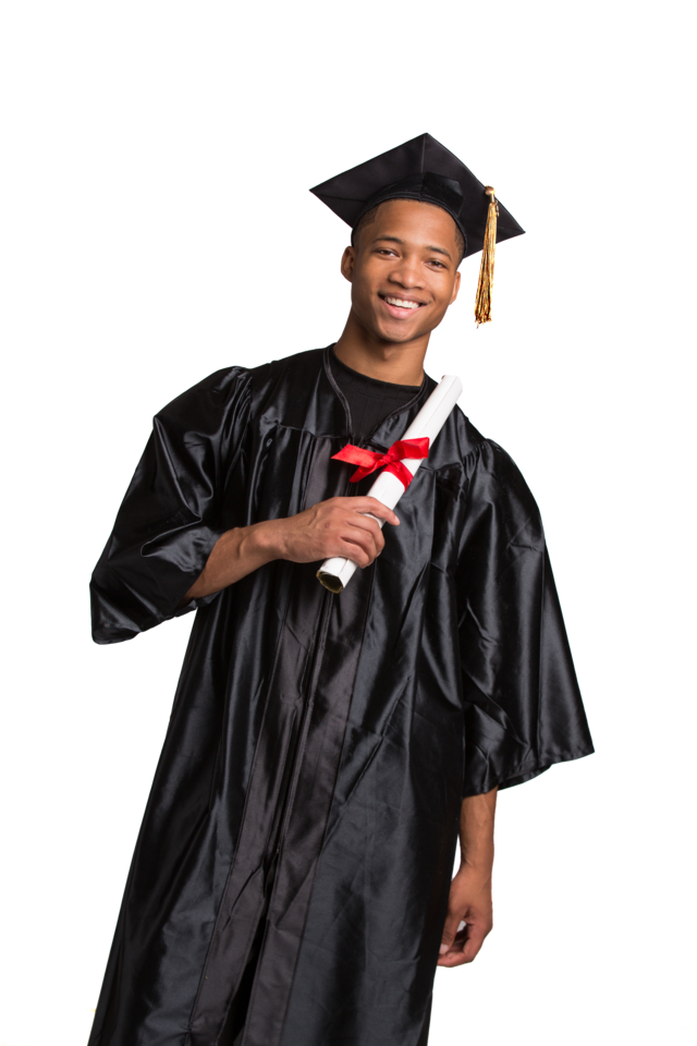graduate in cap and gown with diploma.png