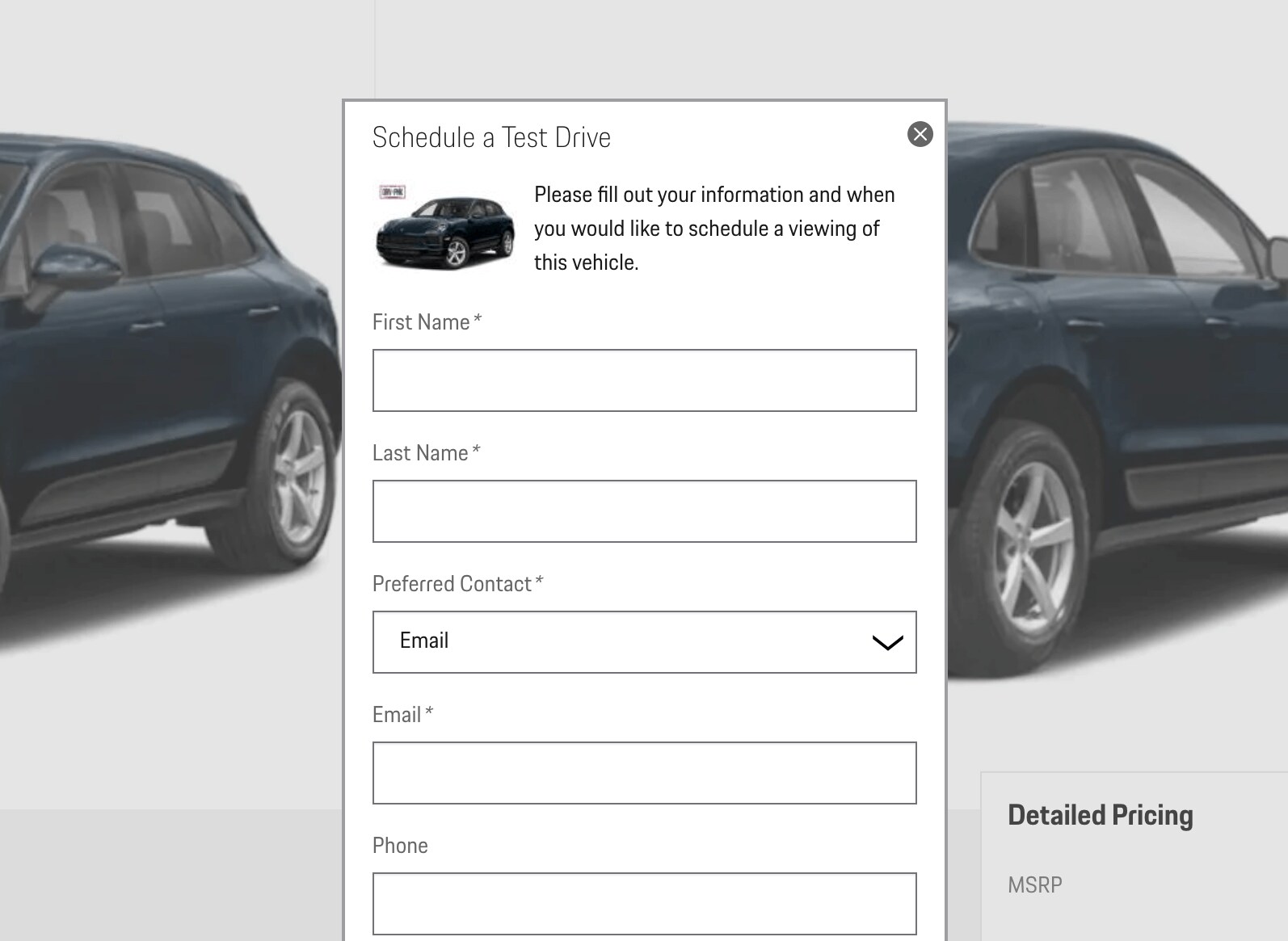 Schedule a test drive form