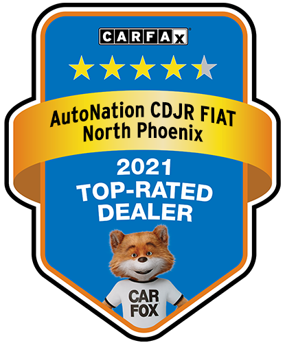 AutoNation Chrysler Dodge Jeep RAM And FIAT North Phoenix Recognized as a CARFAX Top-Rated Dealer 2021 CARFAX Top-Rated Dealer badge