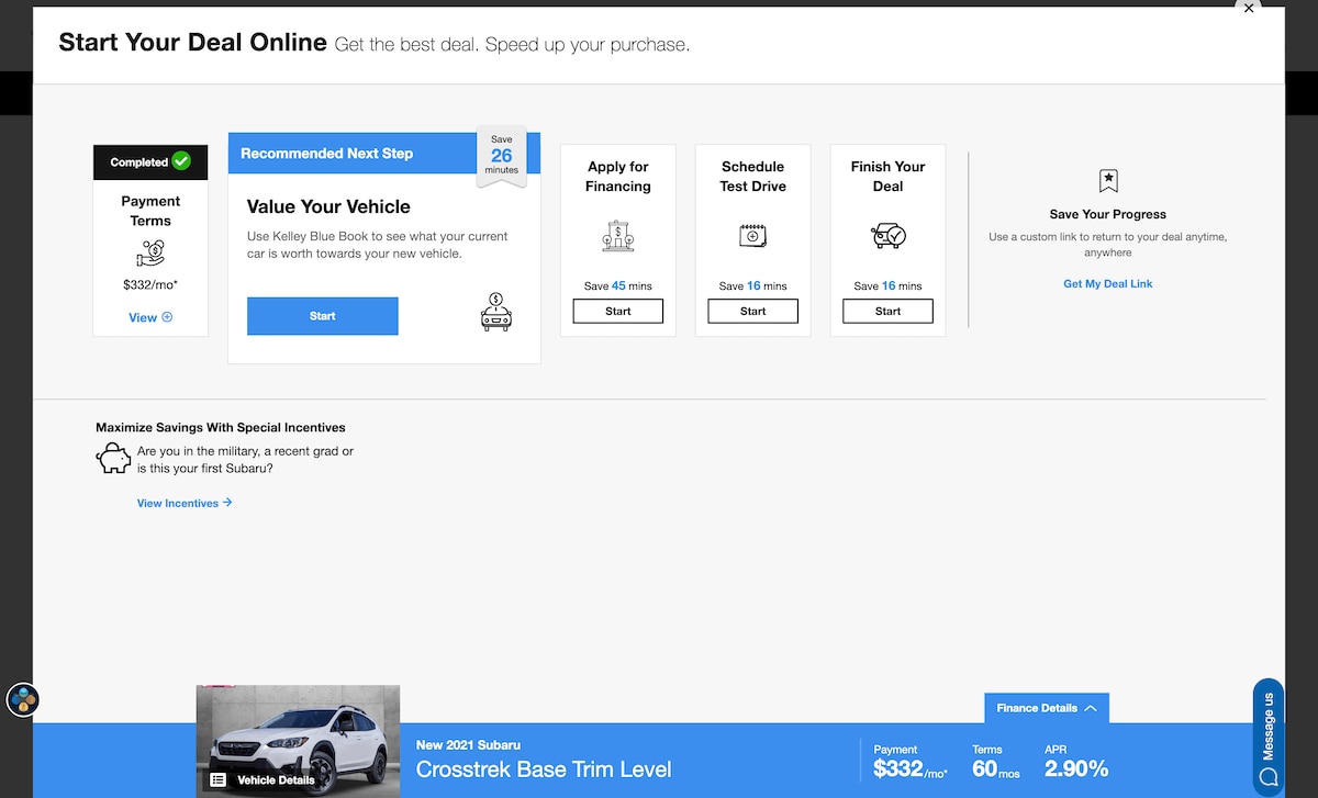AutoNation Express save your progress link