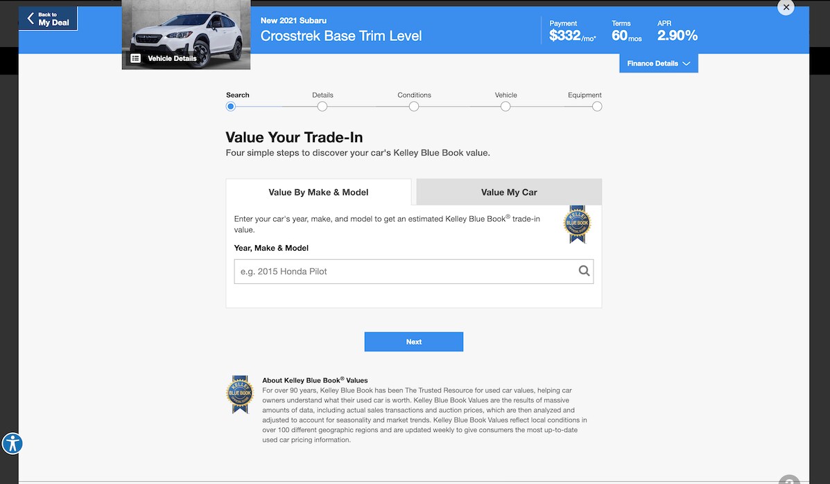 AutoNation Express value your trade-in screen on a desktop