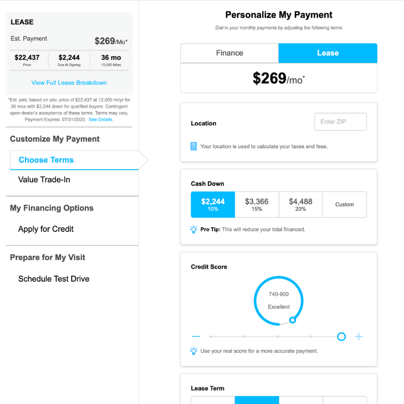 Personailze your payment options tool