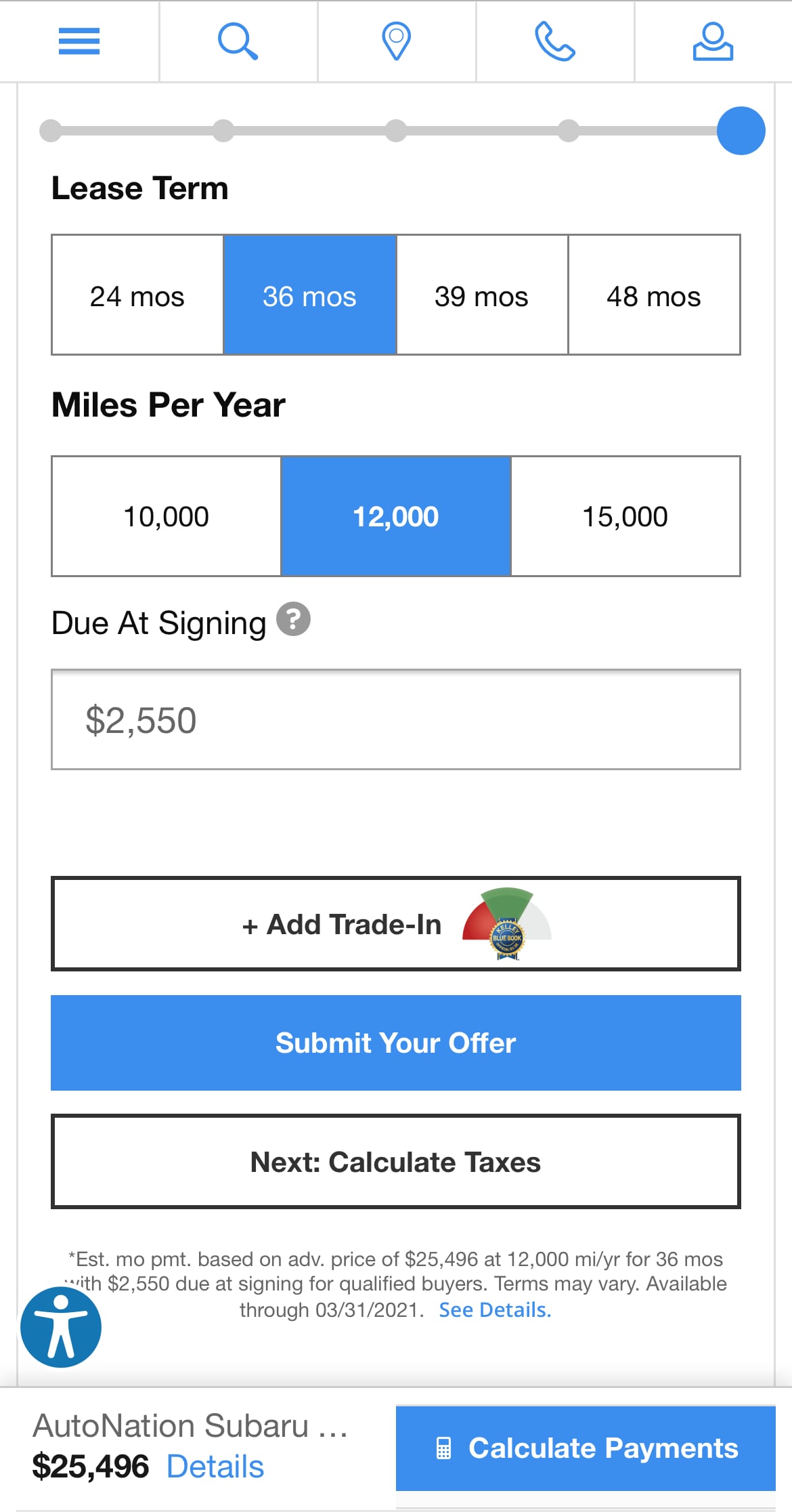 AutoNation Express tool on a mobile device
