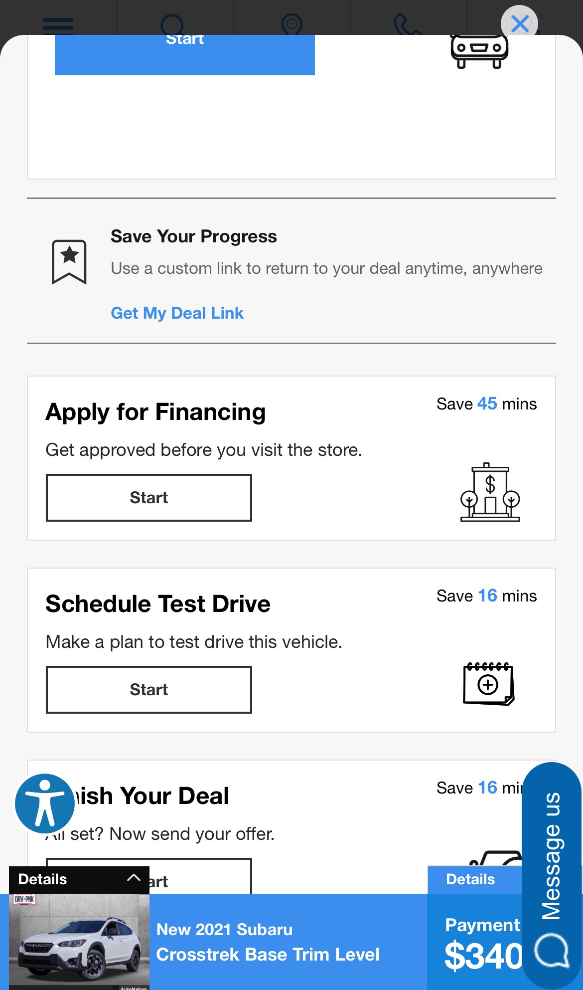 AutoNation Express tool on a mobile device