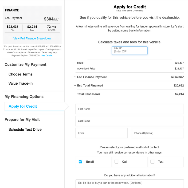Secure online finance application form