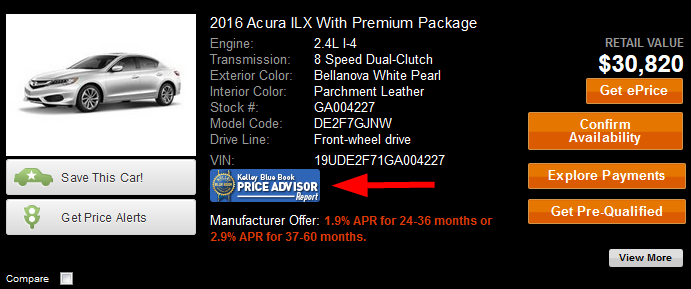 Kelley Blue Book Price Advisor Report