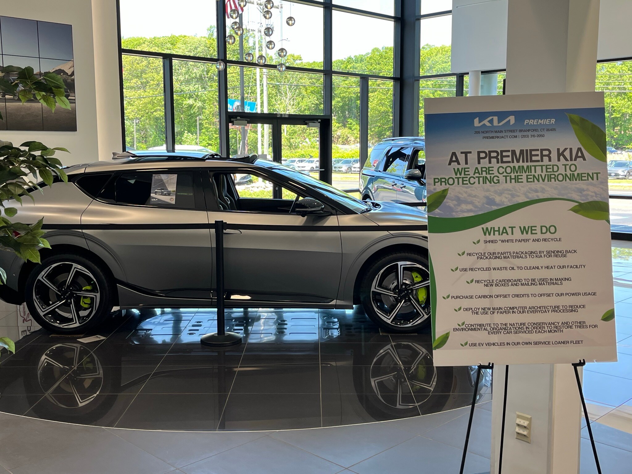 IMG_4753.JPEG Special signage is placed throughout the dealership to let patrons
know about our commitment to a safer cleaner environment listing the
steps we take to recycle waste from our business operations