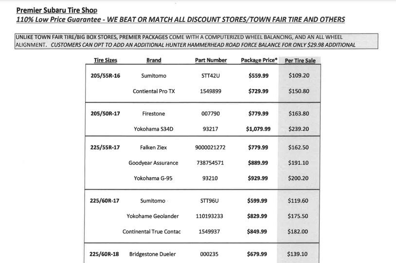 Premier Pricing Tire Chart Top 5.12.22.JPG Premier Subarus 110% price match guarantee on any new tires