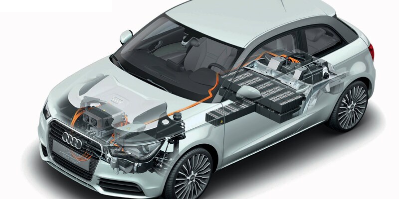 Illustration of the high-voltage battery system in an Audi vehicle