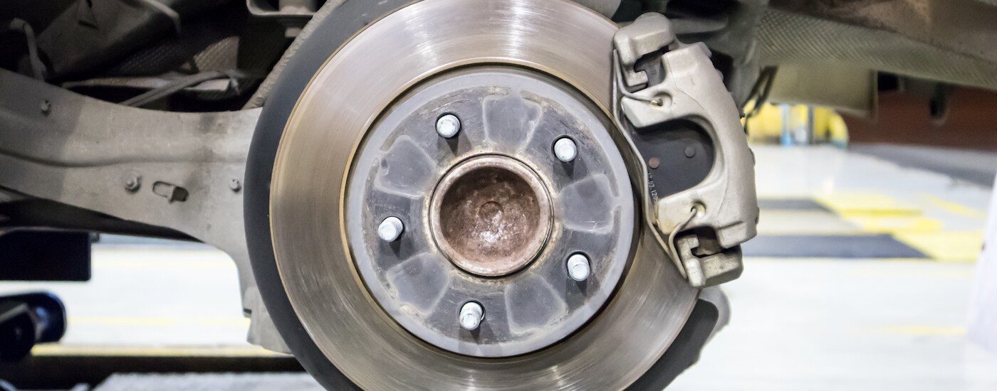 A close up of brake pads during service.