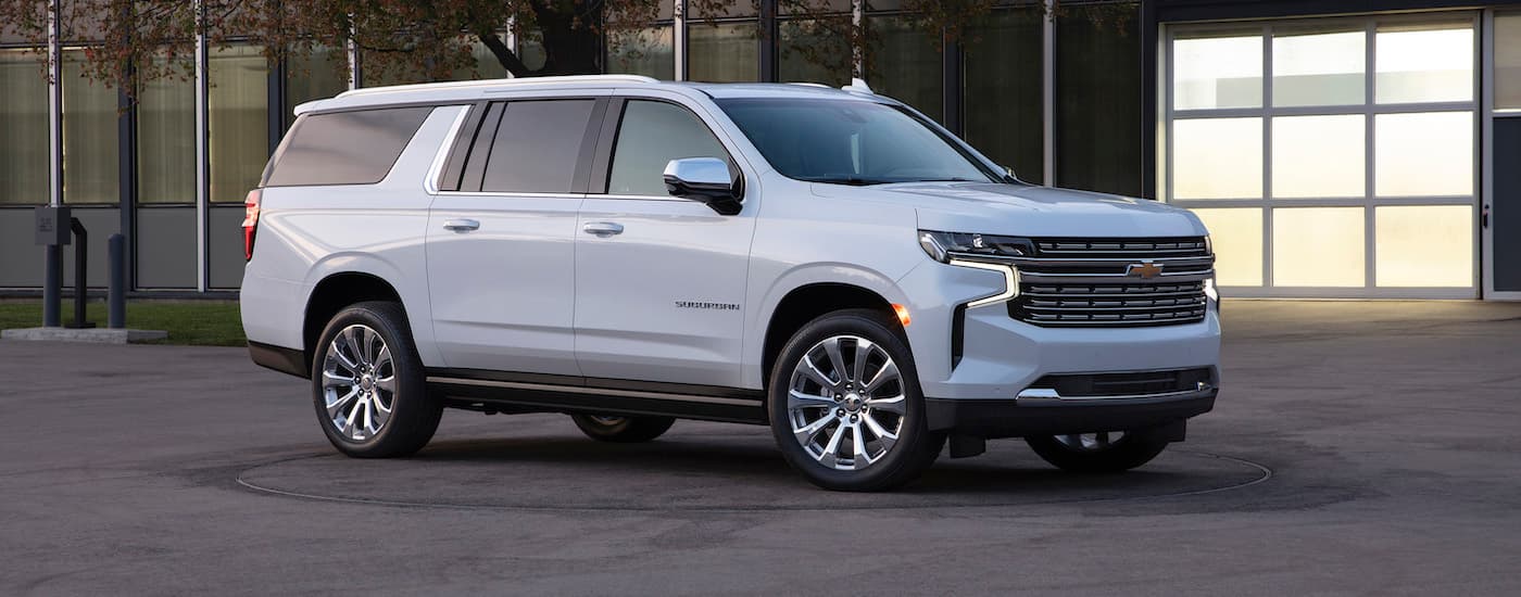 2021%20Chevy%20Suburban%20-%20White.jpg White 2021 Chevy Tahoe parked at an angle