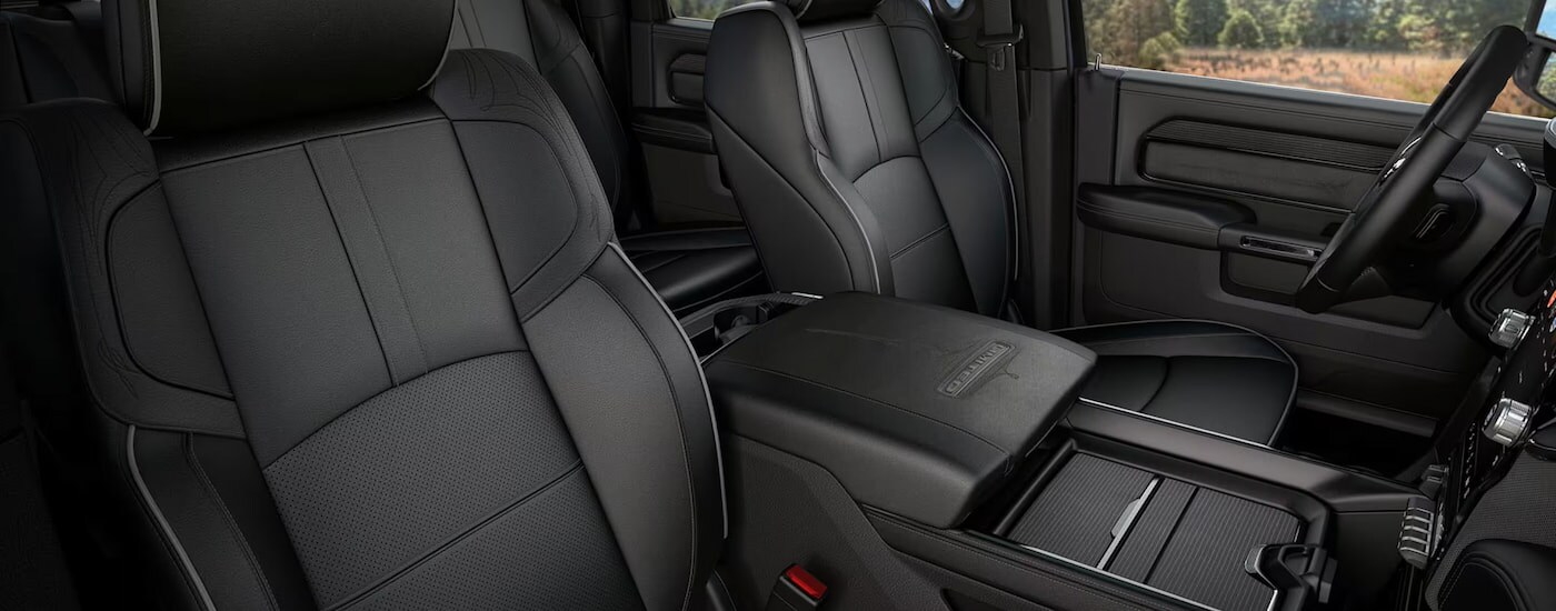 The black interior of a 2024 Ram 3500 Limited.