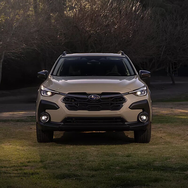 Front view of a 2027 Subaru Crosstrek parked outside Ramsey Subaru showroom in Ramsey, NJ.